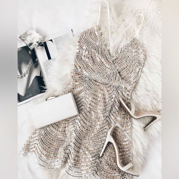 LULUS Lele White and Silver Sequin Lace Mini Dress - Picture 4 of 6